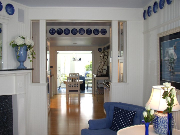 Custom millwork showing beaded paneling, beam wraps, and post wraps in Bellingham Washington