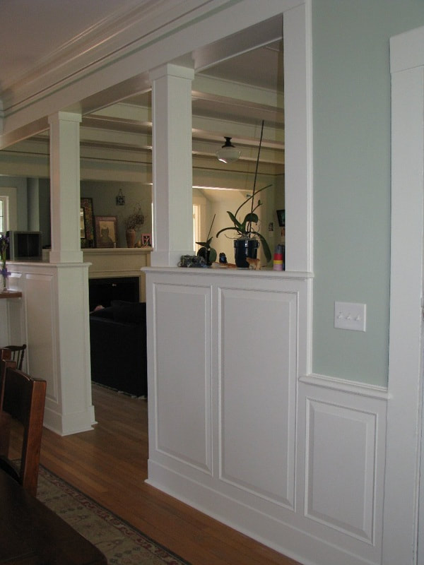 Custom millwork showing wainscot, beam wraps, and post wraps in Bellingham Washington