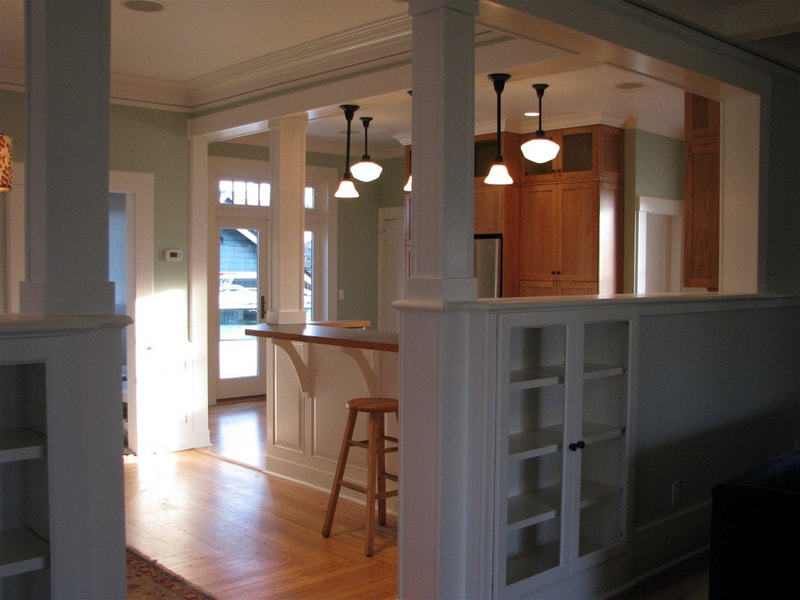 Custom millwork showing wainscot, beam wraps, and post wraps in Bellingham Washington