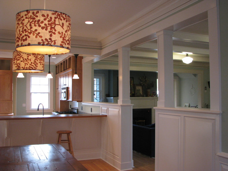 Custom millwork showing wainscot, beam wraps, and post wraps in Bellingham Washington